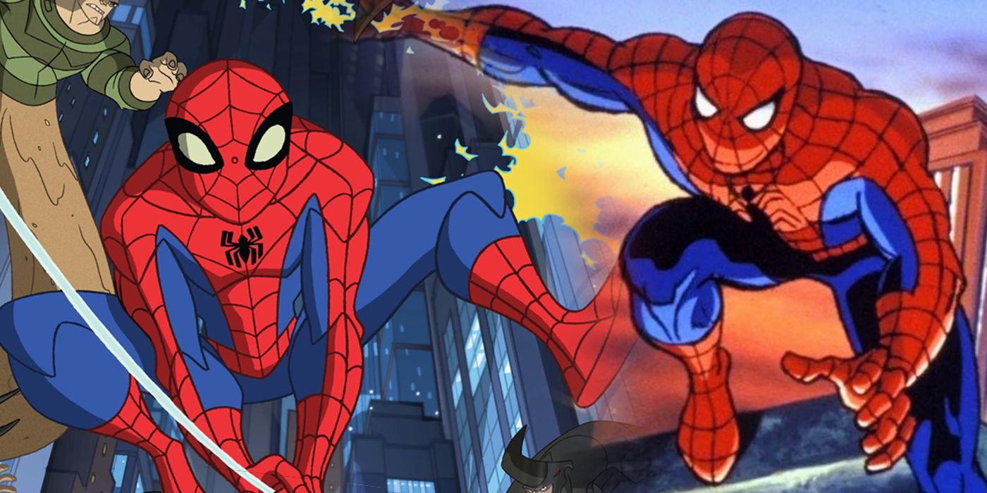 Un collage de Spider-Man de la serie The Spectacular Spider-Man y de la serie Spider-Man: The Animated Series.