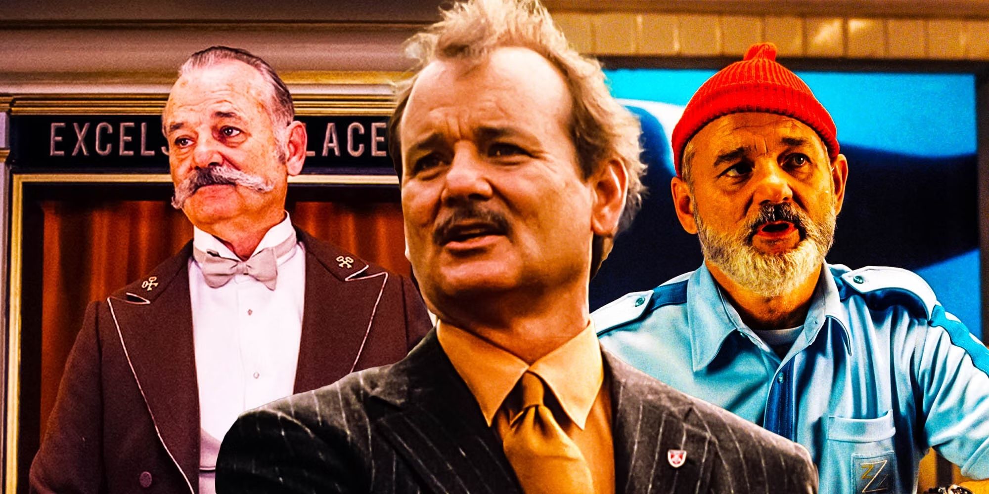 Bill Murray en las películas de Wes Anderson A Life Aquatic, Rushmore y Grand Budapest Hotel