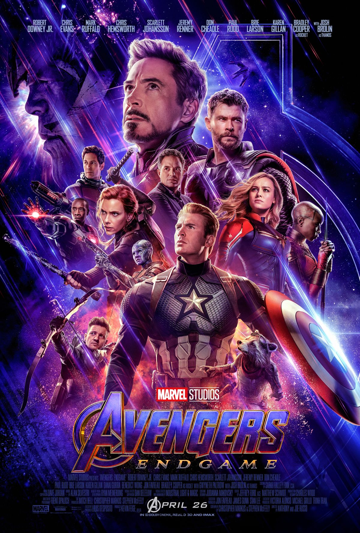 Capitán América, Iron Man, Thor y el resto de Vengadores reunidos en el cartel de Vengadores: Endgame