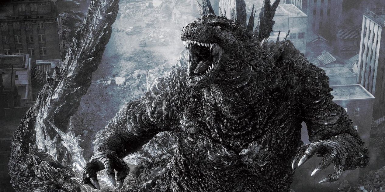 Imagen de Godzilla Minus One del póster en blanco y negro de Toho