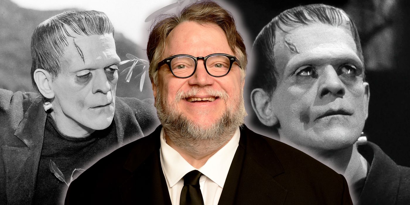 Guillermo del Toro frente a la criatura de Frankenstein de Boris Karloff