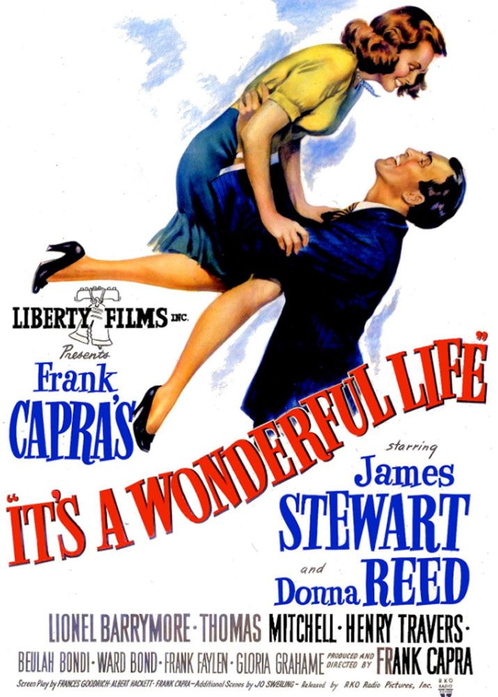 Es un arte del cartel de la película de una vida maravillosa con James Stewart sosteniendo a Donna Reed en el aire-1