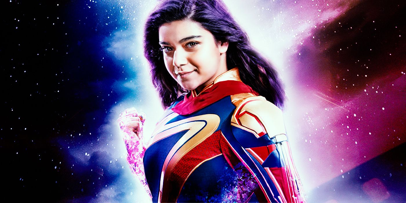Iman Vellani como Kamala Khan/Sra.  Marvel en The Marvels con su traje de superhéroe