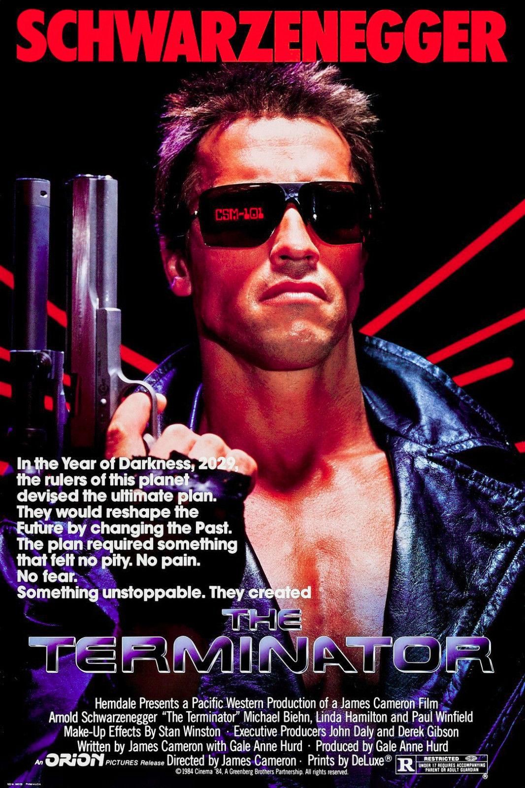 Arnold Schwarzenegger en el cartel de la película Terminator de 1984