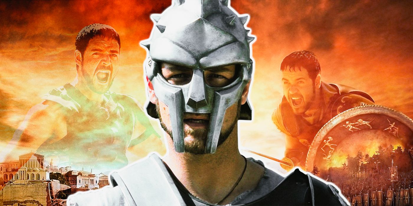 Russell Crowe como Maximus en la primera película de Gladiator