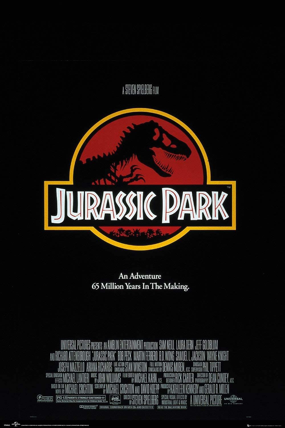 El cartel de la película Jurassic Park con un sencillo fondo negro