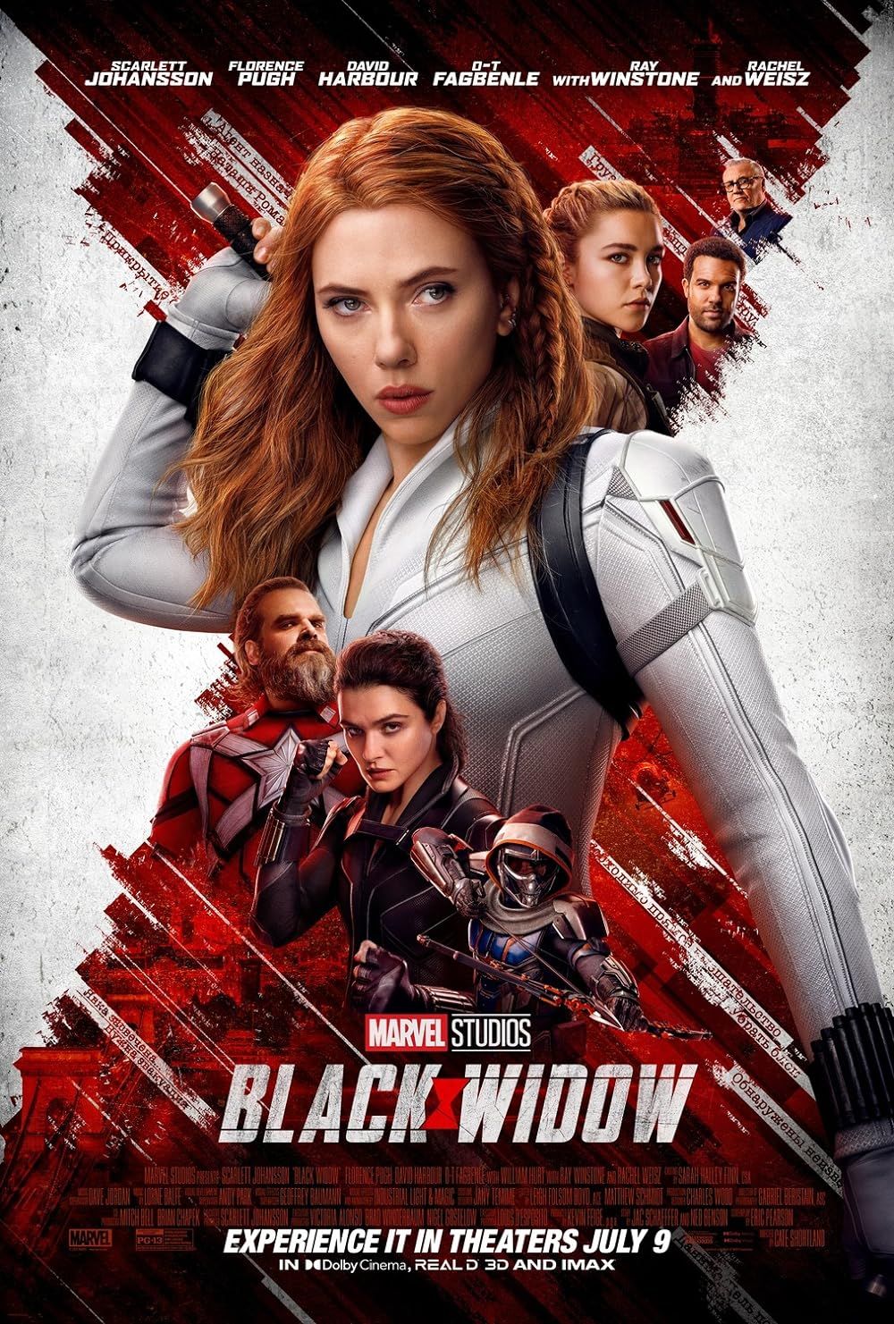 Natasha Romanoff y el elenco en el cartel de Black Widow