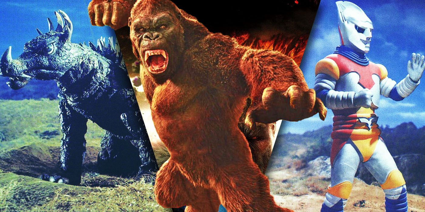Imágenes divididas de Anguirus, King Kong y Jet Jaguar