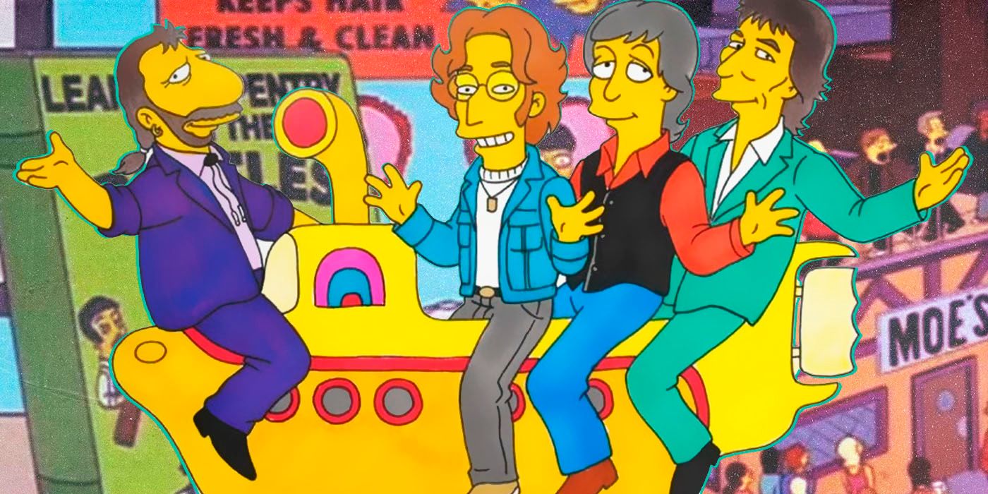 Los Beatles montando un submarino amarillo en Los Simpson