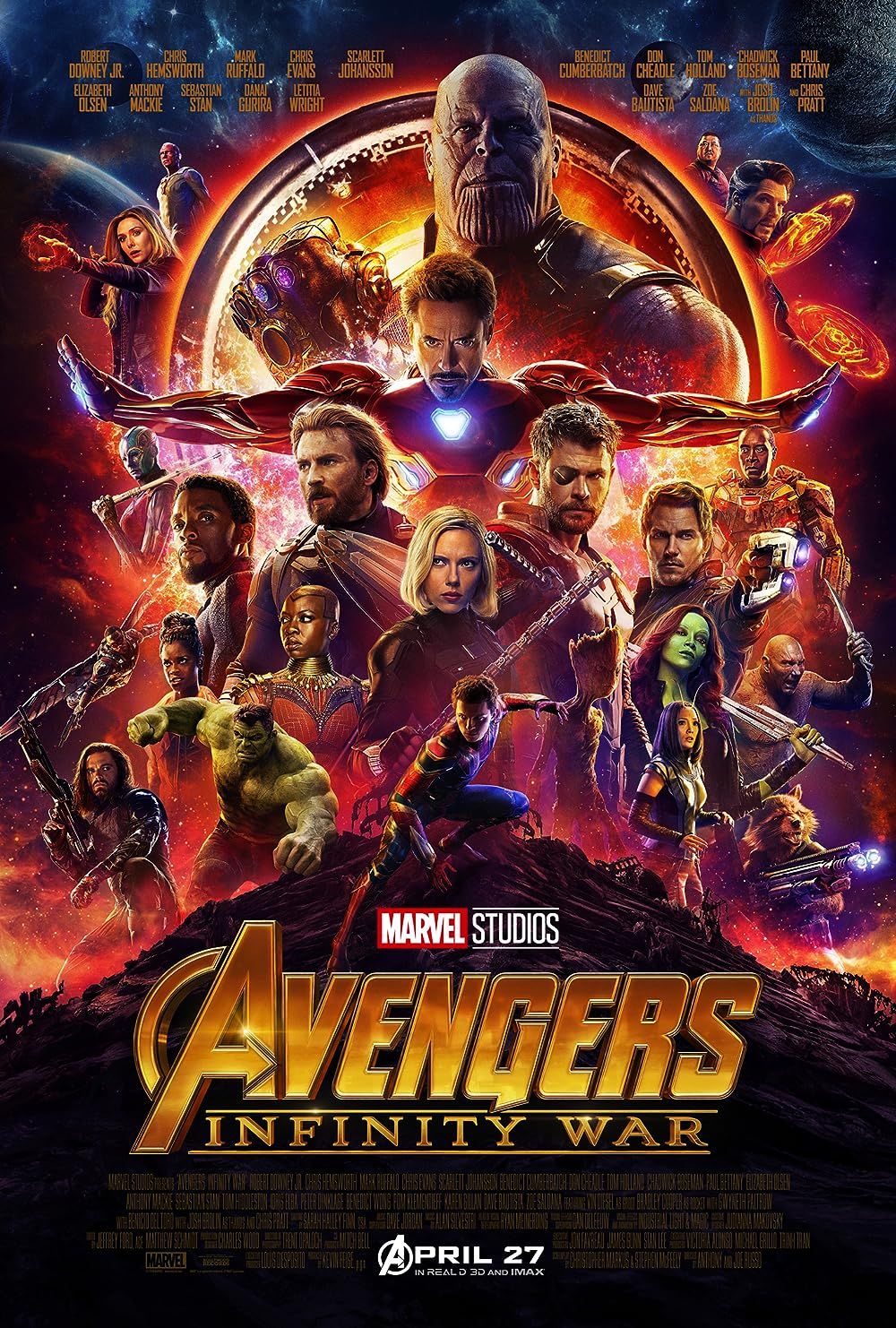 El elenco de Avengers Infinity War en el cartel de la película