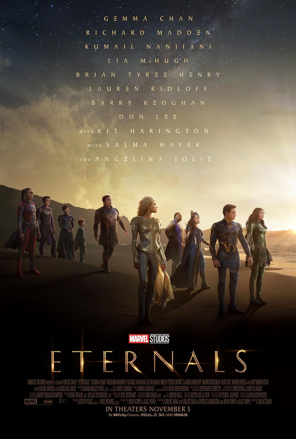 El elenco en el cartel de Marvel's Eternals