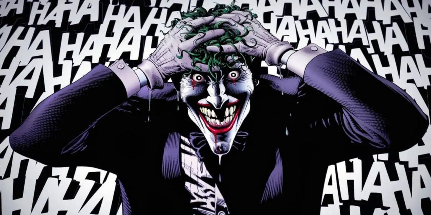 El Joker al borde de la razón, riendo histéricamente en The Killing Joke de DC Comics