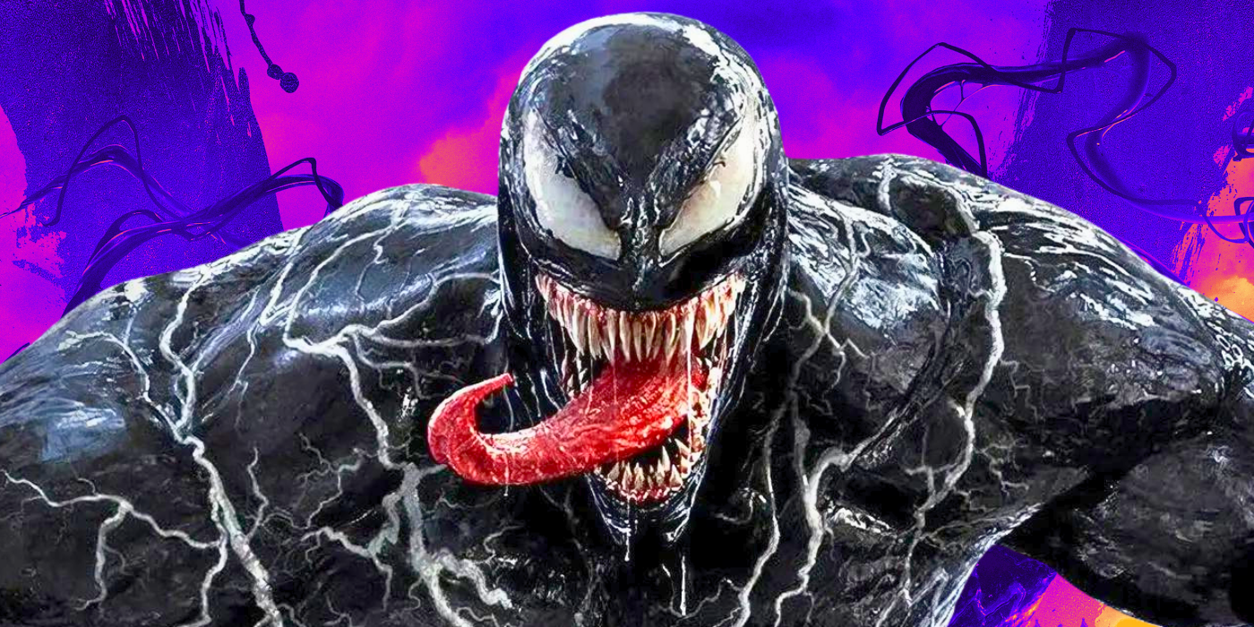 Imagen personalizada de Venom sacando la lengua con aspecto amenazador.