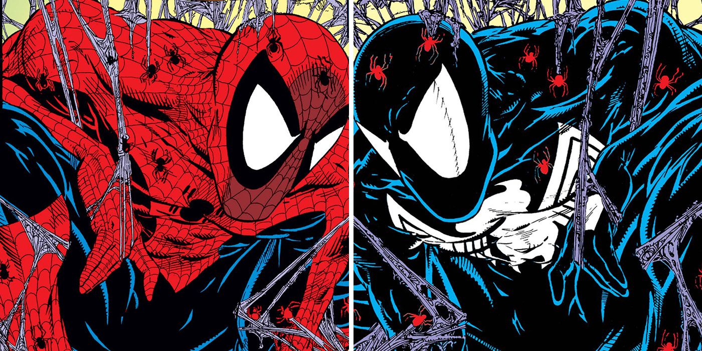 Spider-Man viste sus clásicos trajes simbiontes rojos, azules y negros en Marvel Comics