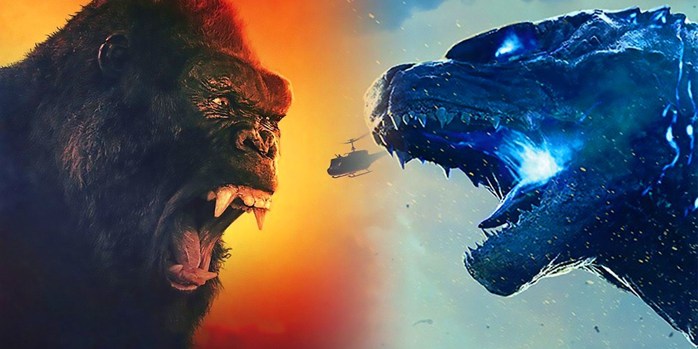 Godzilla y Kong gritándose el uno al otro.
