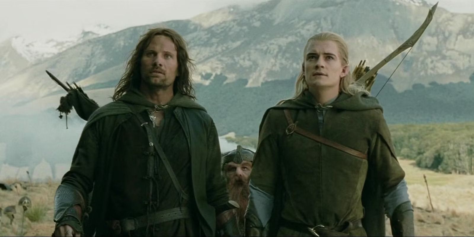 Aragorn y Legolas frente a Gimli de El Señor de los Anillos: Las Dos Torres