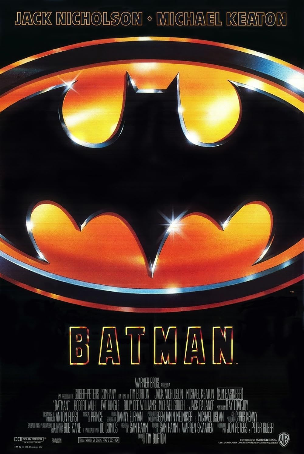 El cartel de la película Batman (1989) que presenta el clásico símbolo de Batman negro y amarillo.