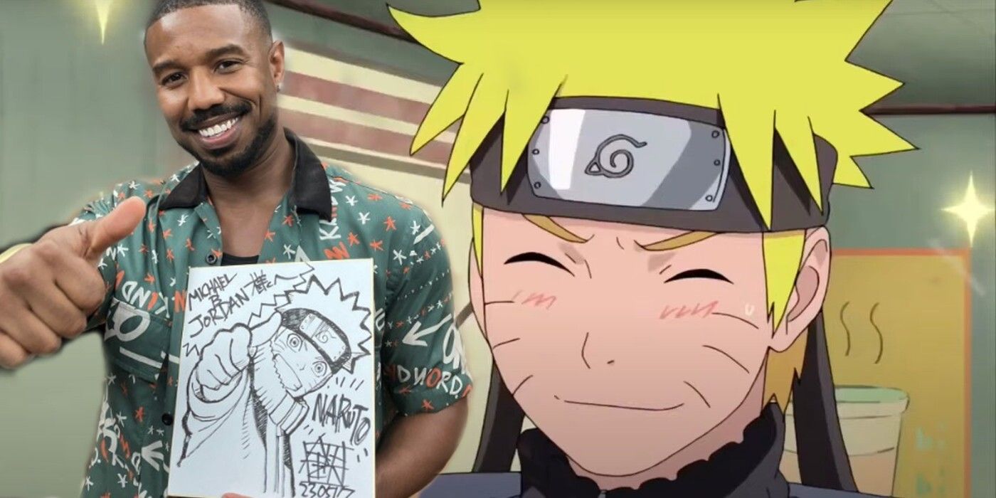 Naruto se sonroja cuando el actor Michael B. Jordan sostiene su dibujo.