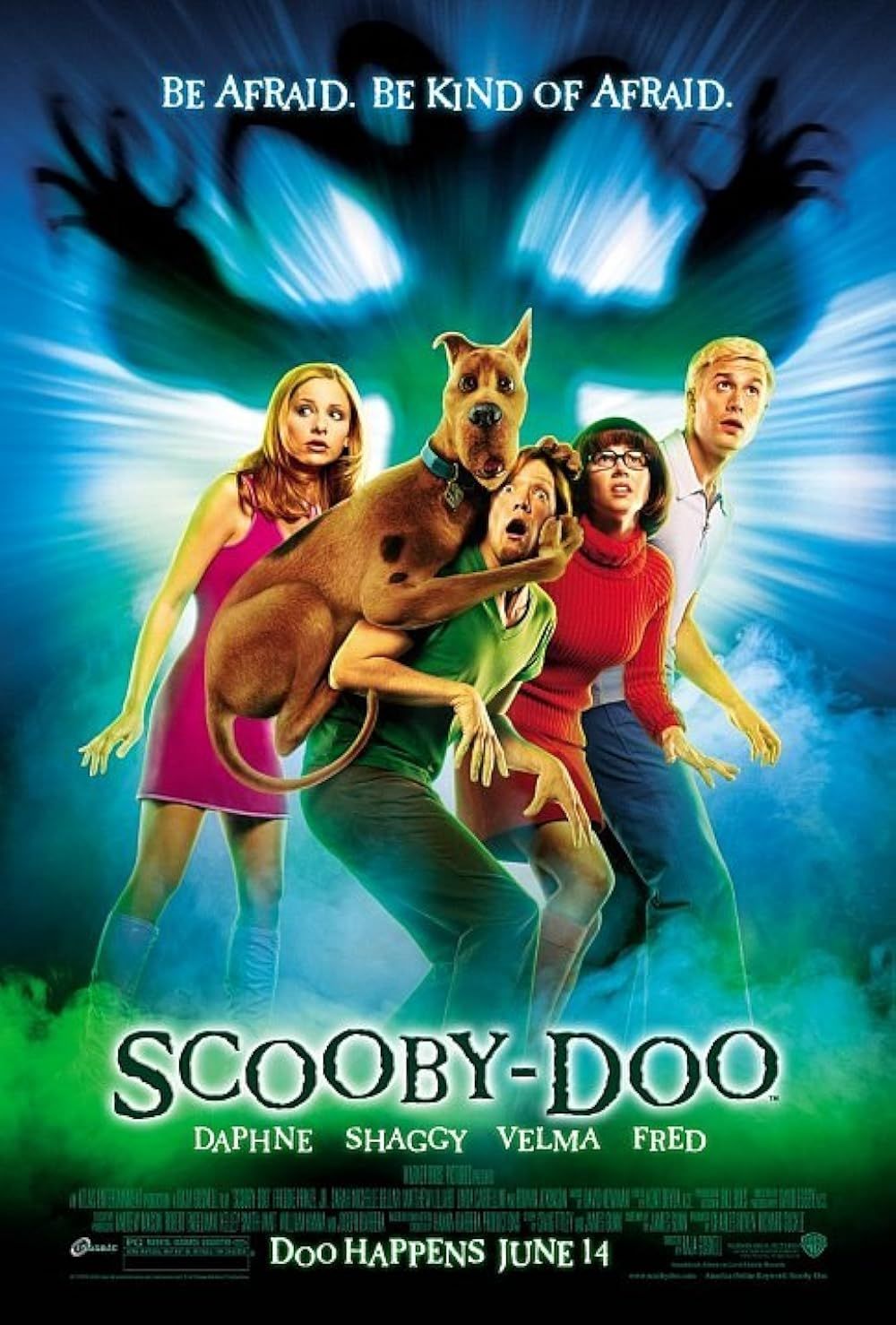 Daphne, Scooby-Doo, Shaggy, Velma y Fred en el cartel de la película Scooby-Doo 2002