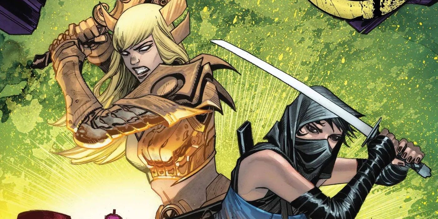 Kitty e Illyana usan sus espadas juntas.