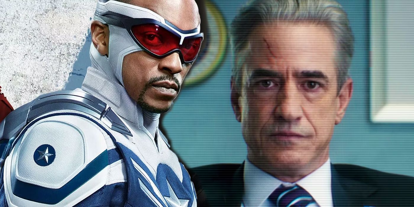 División: Capitán América (Anthony Mackie);  El presidente Ritson (Dermot Mulroney) en Secret Invasion