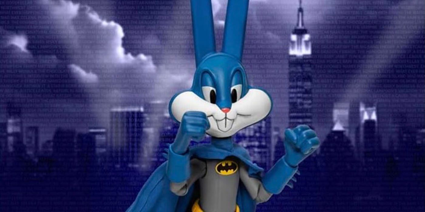 Figura combinada de Looney Tunes Bugs Bunny y Batman.