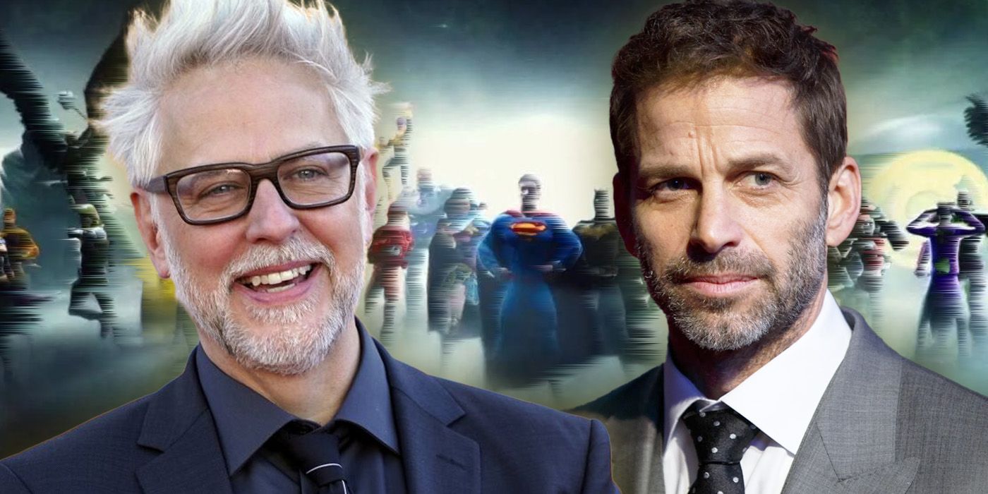 Zack Snyder y James Gunn frente a héroes del Universo DC.