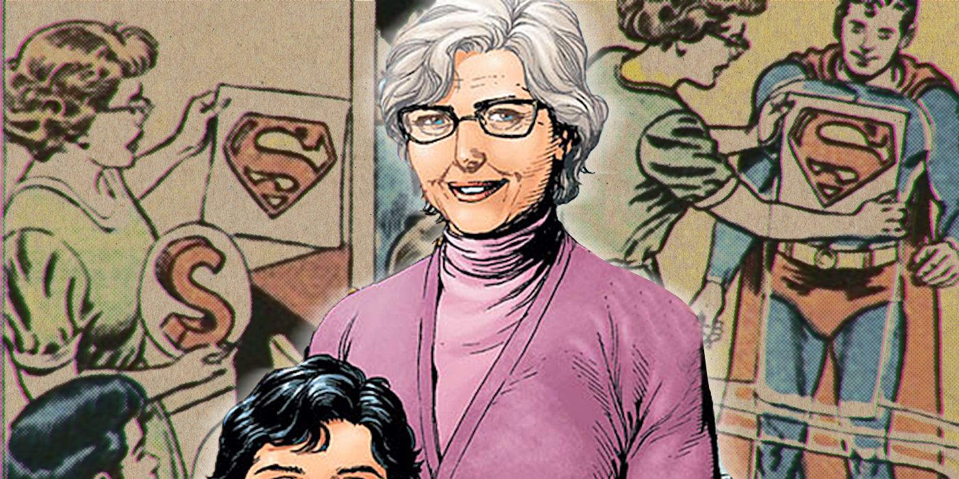 Martha Kent sonríe para una foto con el joven Clark Kent.