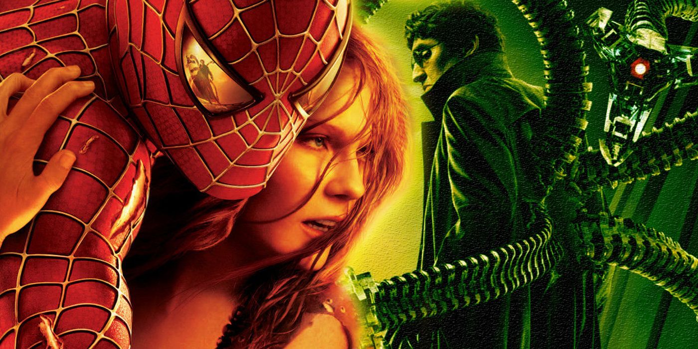 Spider-Man sostiene a MJ mientras Doc Ock usa sus tentáculos en Spider-Man 2