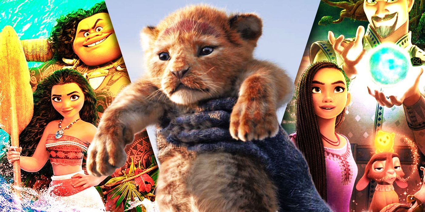 Imágenes divididas de Moana, el Rey León y Wish