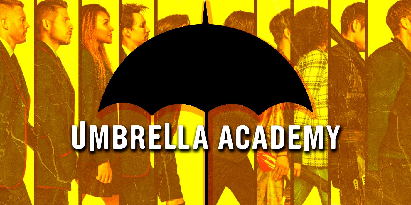 El logotipo de Umbrella Academy frente a los carteles de personajes de la temporada 4.