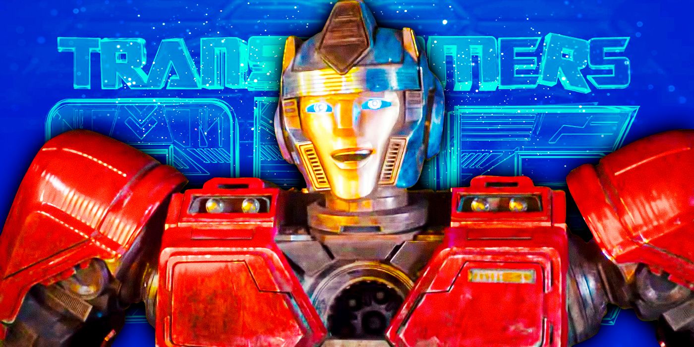 Una imagen compuesta que muestra Optimus Prime frente al logotipo de Transformers One.