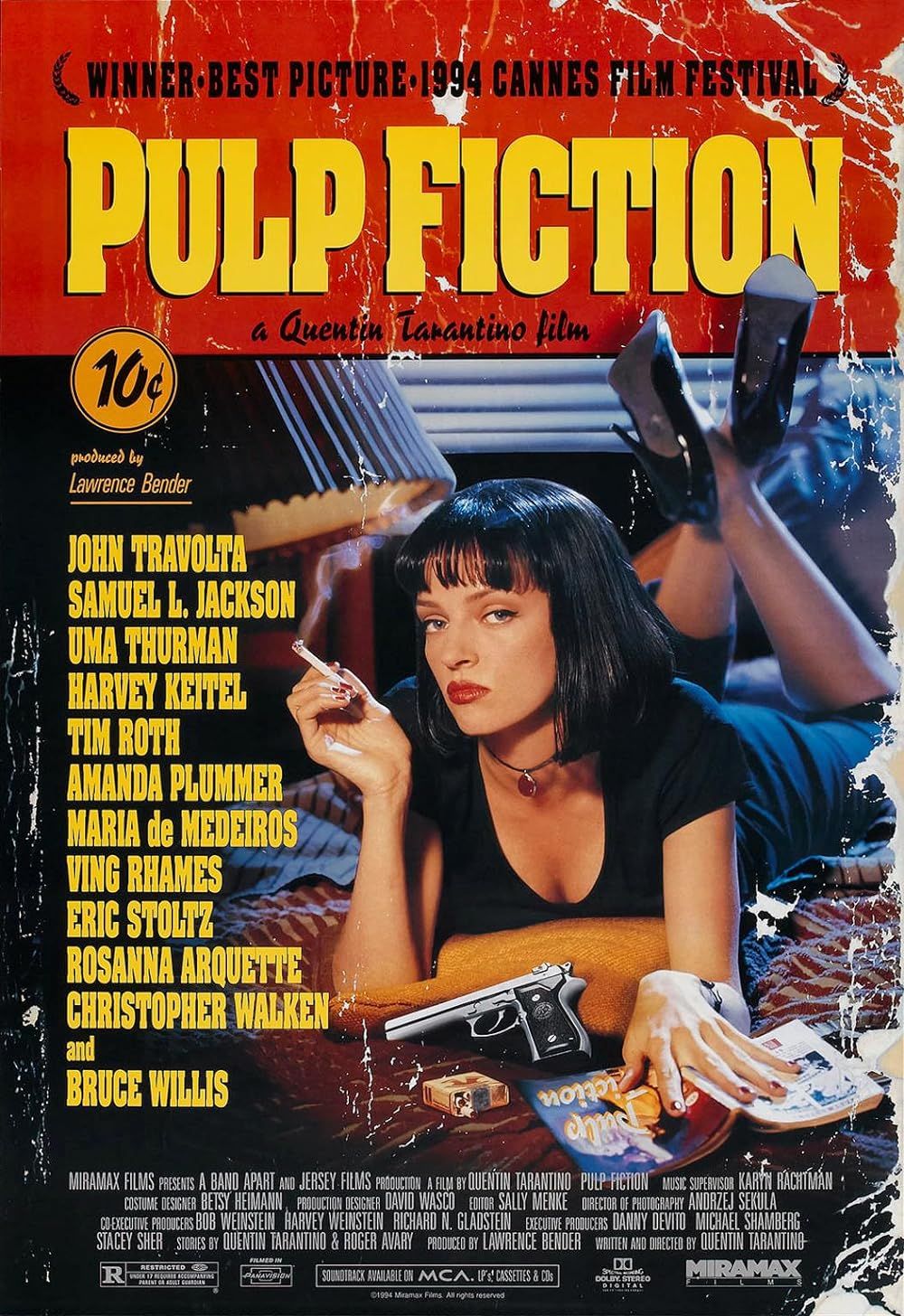 Uma Thurman en el cartel de la película Pulp Fiction (1994)